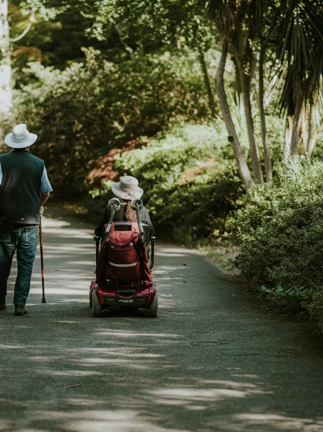 Personne marchant avec une canne et une autre en fauteuil roulant